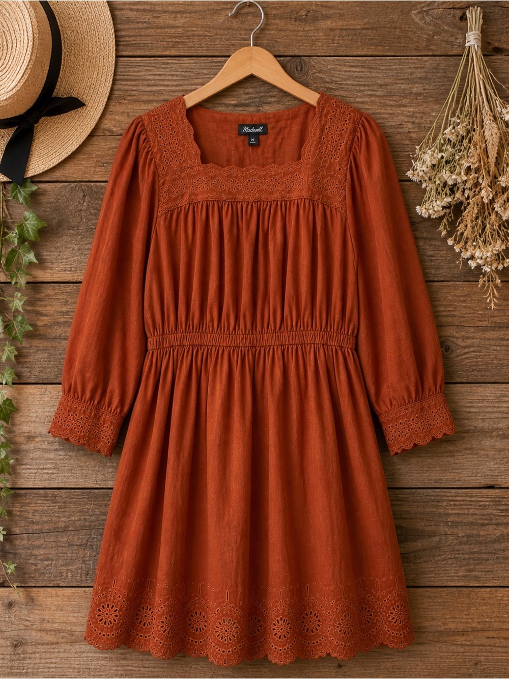 Madewell Plus Size 1X Rust Boho Eyelet Dress| Cortagecore, Peasant, Mini